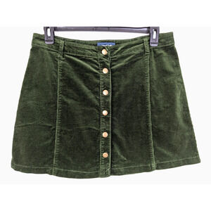 ModCloth sz XL Corduroy Mini Skirt green stretchy front snaps cord 3912